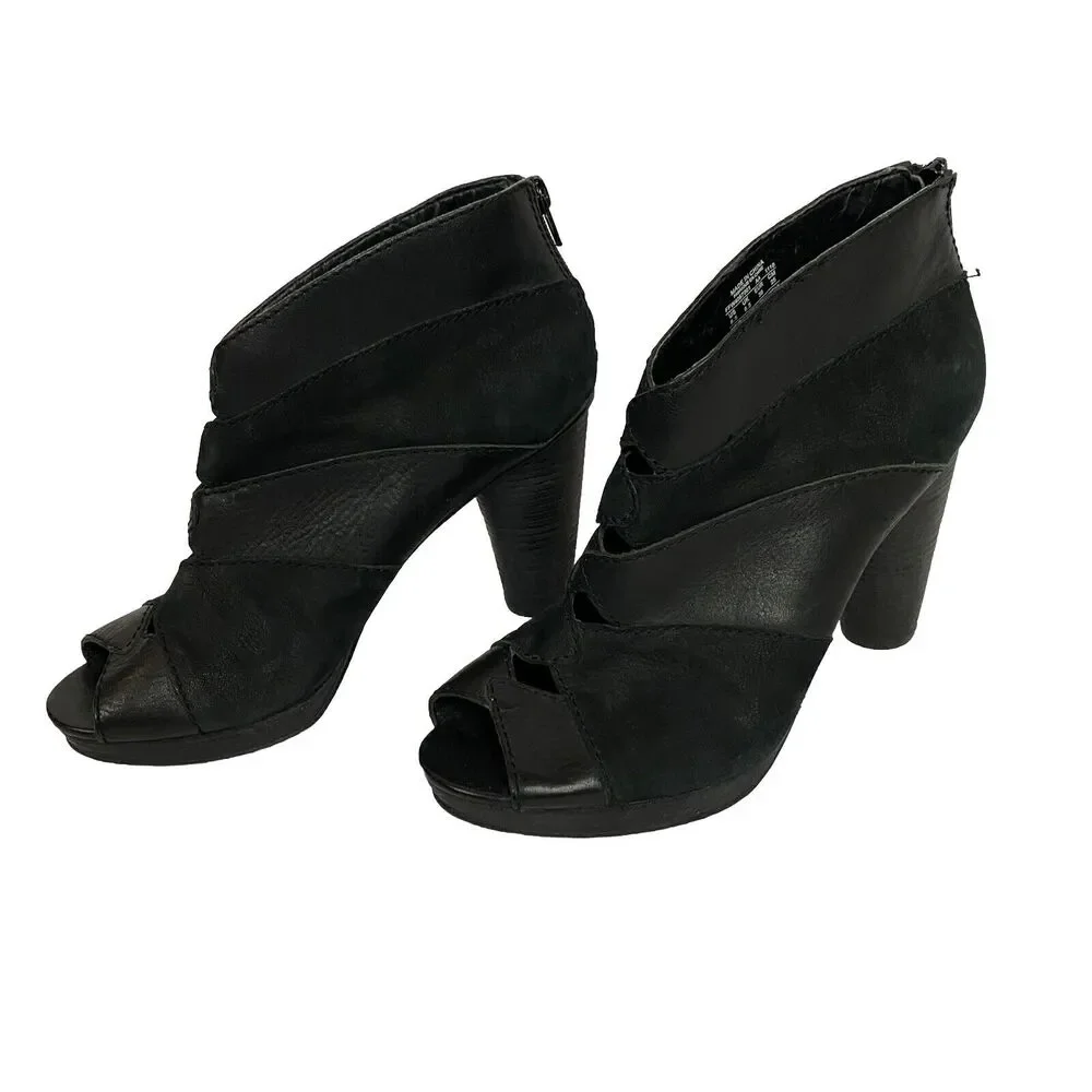 Fossil Bobbi Peep Toe Ankle Boots Booties Women’s Size 8.5 Black Leather - Picture 2 of 13
